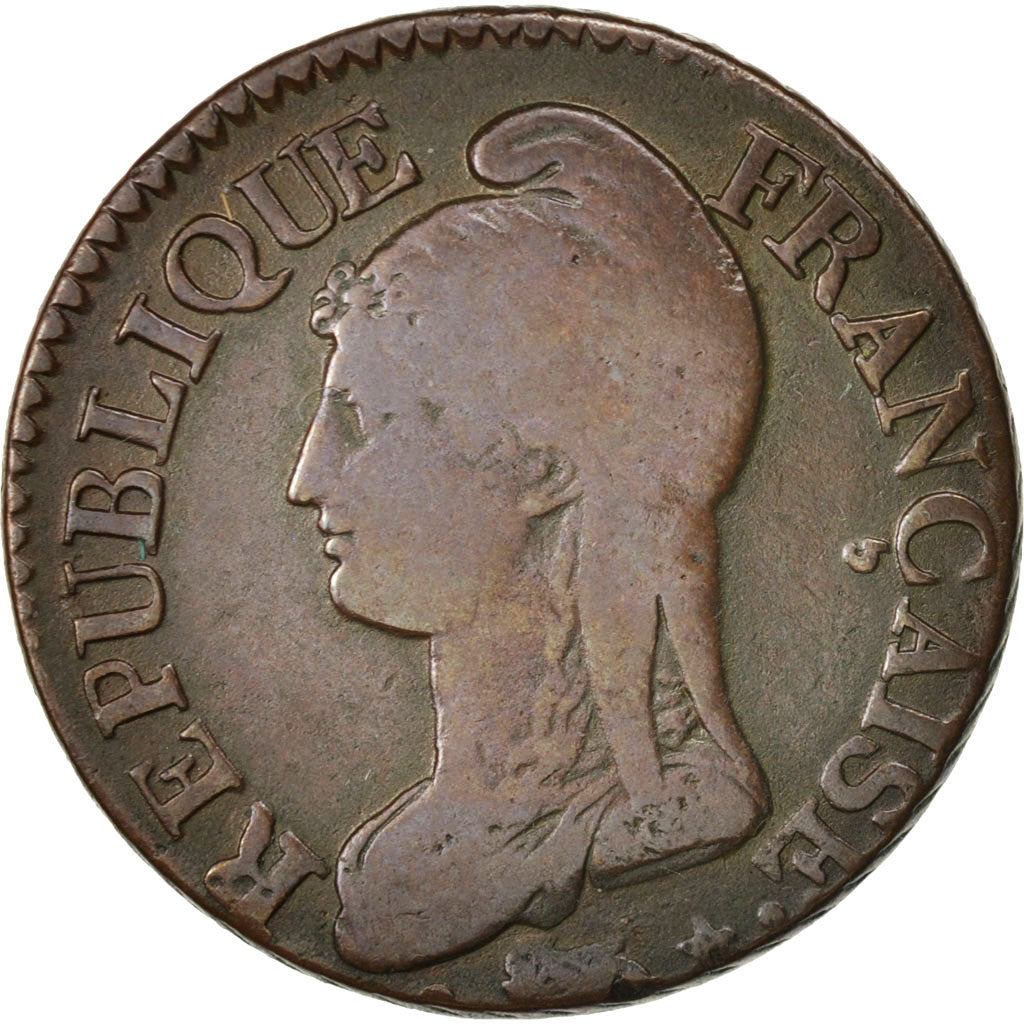 France, Dupré, 5 Centimes, 1796, Paris, VF(20-25), Bronze, KM:640.1, Gadoury126