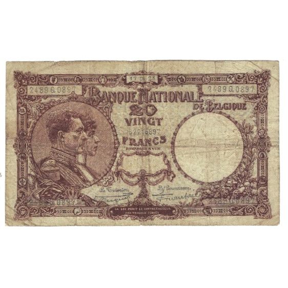 Billet, Belgique, 20 Francs, 1925, 1925-04-17, KM:94, B+