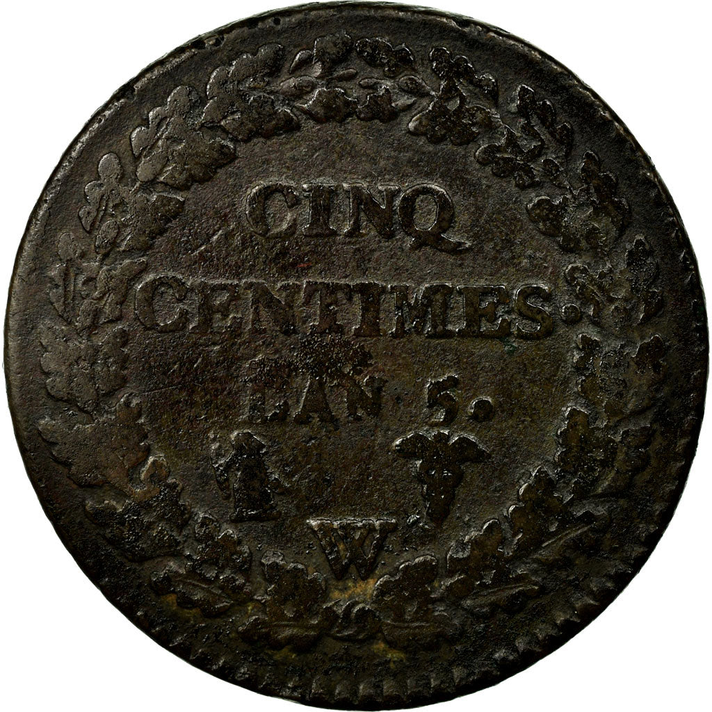 Moneta, Francia, Dupré, 5 Centimes, 1796, Lille, B+, Bronzo, KM:640.11