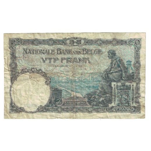 Banknote, Belgium, 5 Francs, 1927, 1927-12-08, KM:108a, VF(20-25)