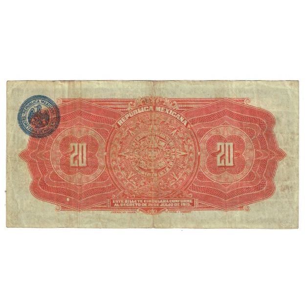 Banknote, Mexico - Revolutionary, 20 Pesos, 1915, 1915-07-21, KM:S687a