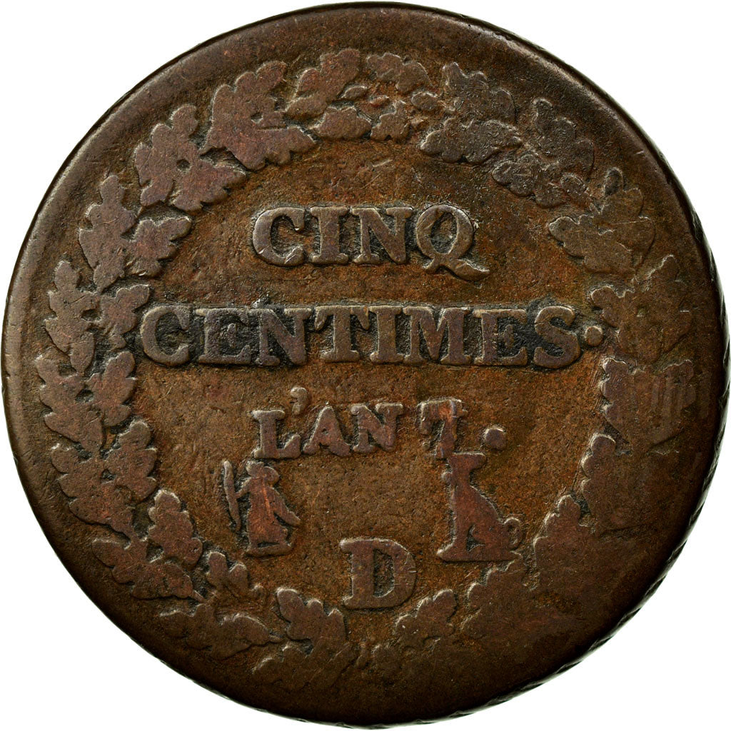 Moneta, Francia, Dupré, 5 Centimes, 1798, Lyon, B, Bronzo, KM:640.5