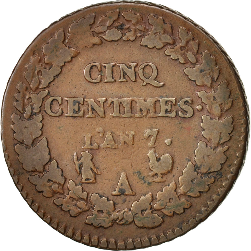Frankreich, Dupré, 5 Centimes, 1798, Paris, F(12-15), Bronze,KM:640.1,Gadoury126