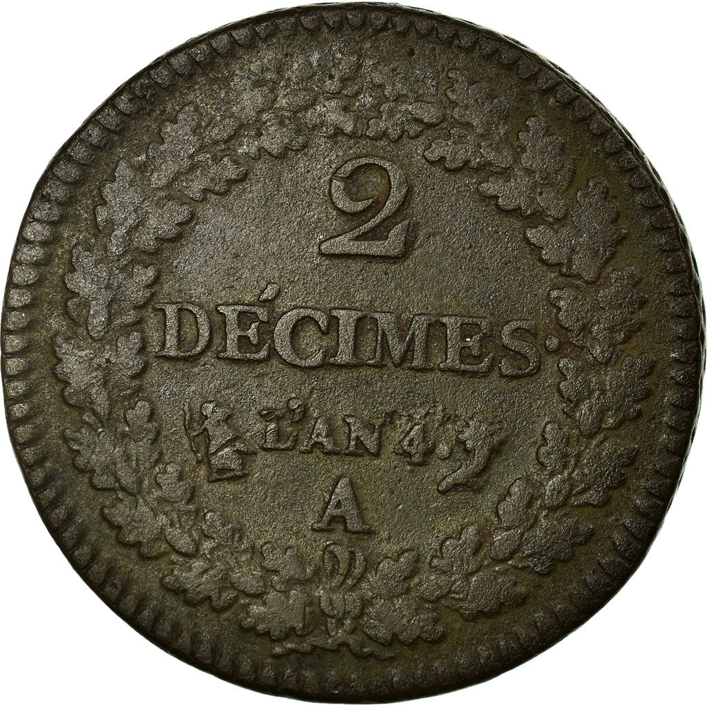 Coin, France, Dupré, 2 Décimes, 1795, Paris, VF(30-35), Bronze, KM:638.1