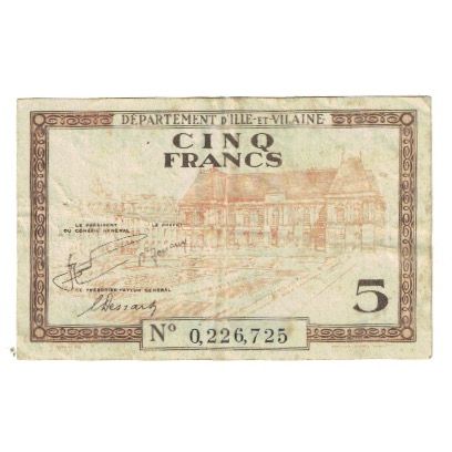 France, 5 Francs, ILLE ET VILAINE, EF(40-45)