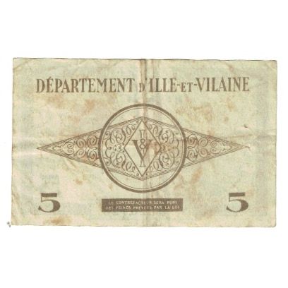 France, 5 Francs, ILLE ET VILAINE, EF(40-45)