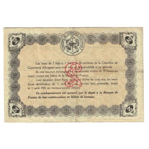 France, Avignon, 2 Francs, 1915, EF(40-45), Pirot:18-5