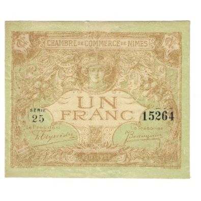 Frankreich, Nîmes, 1 Franc, 1922, Chambre de Commerce, VZ, Pirot:92-11