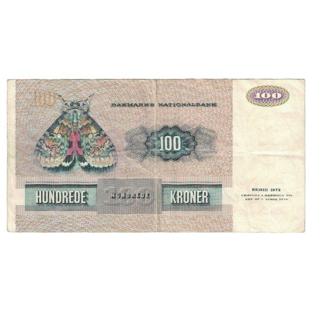 Billete, 100 Kroner, 1972, Dinamarca, KM:51r, MBC