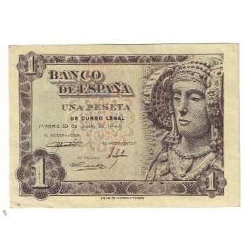 Banknote, Spain, 1 Peseta, 1948, 1948-06-19, KM:135a, AU(55-58)