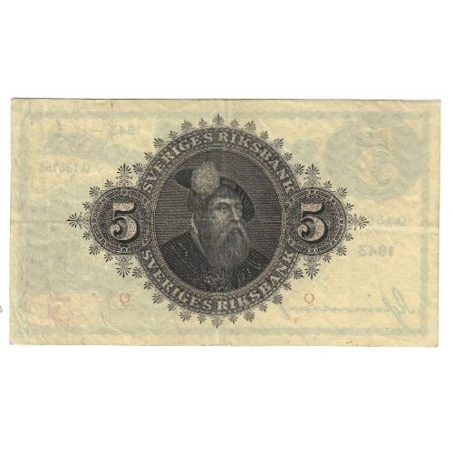 Billete, 5 Kronor, 1943, Suecia, KM:33aa, MBC