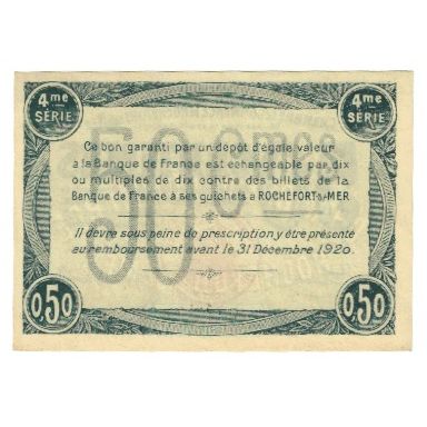 France, Rochefort-sur-Mer, 50 Centimes, 1920, UNC(63), Pirot:107-17