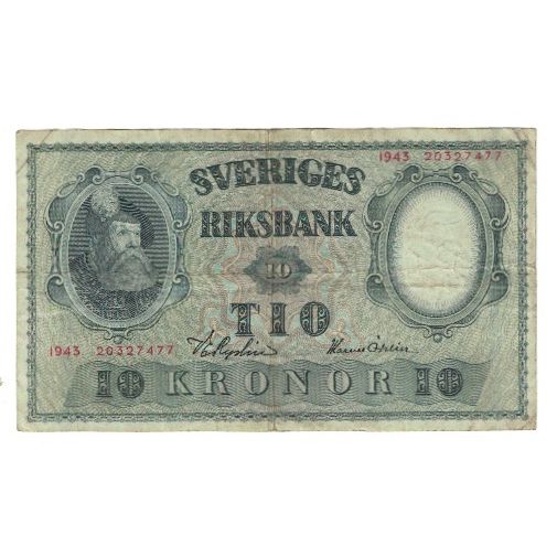 Billete, 10 Kronor, 1943, Suecia, KM:43a, MBC