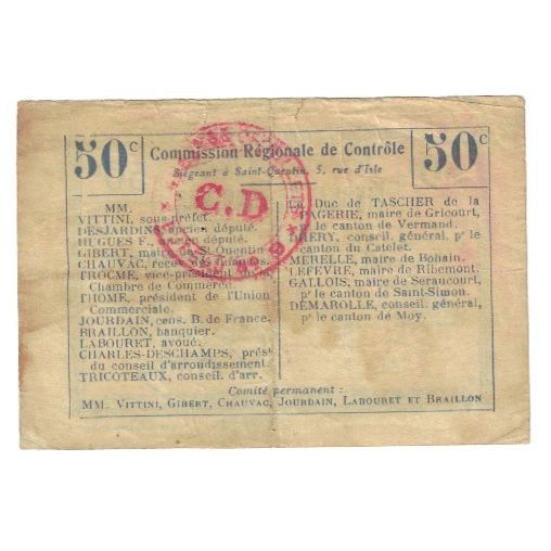 France, ST QUENTIN, 50 Centimes, Bon Régional, EF(40-45)