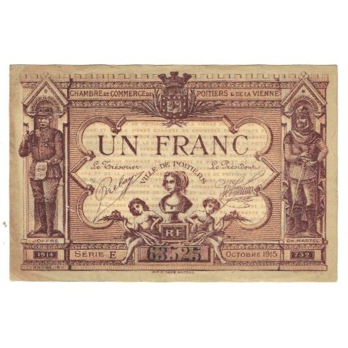 France, Poitiers, 1 Franc, 1915, AU(55-58), Pirot:101-3