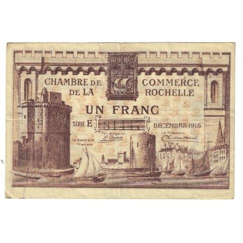 France, La Rochelle, 1 Franc, 1915, AU(55-58)