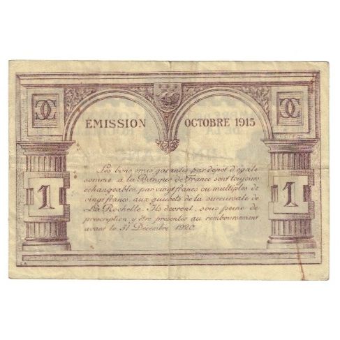 France, La Rochelle, 1 Franc, 1915, AU(55-58)
