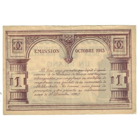 France, La Rochelle, 1 Franc, 1915, AU(55-58)