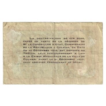Frankrijk, Colmar, 50 Centimes, 1920, Emission Municipale, TB, Pirot:130-1