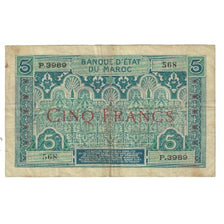 Banknot, Maroko, 5 Francs, KM:9, VF(20-25)