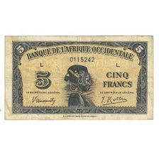 Billet, French West Africa, 5 Francs, 1942, 1942-12-14, KM:28b, TB+