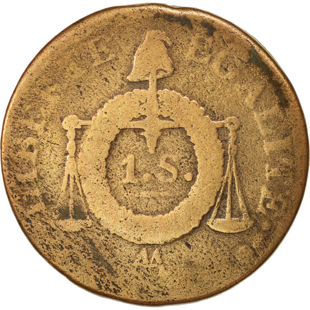 France, Sol aux balances non daté, 1793, Metz, VG(8-10), Bronze, KM:620.1