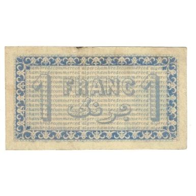 Banknote, Algeria, 1 Franc, Chambre de Commerce, 1919, 1919-06-25, EF(40-45)