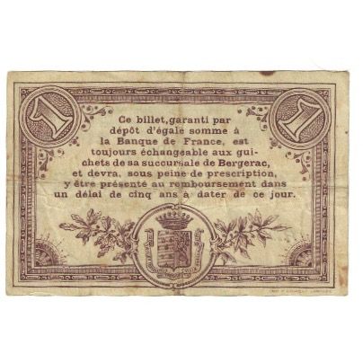 Francja, Bergerac, 1 Franc, 1914, Chambre de Commerce, EF(40-45), Pirot:24-14