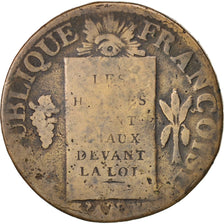 Francia, Sol aux balances françoise, Sol, 1793, Lyon, B, Bronzo, KM:619.5, G...