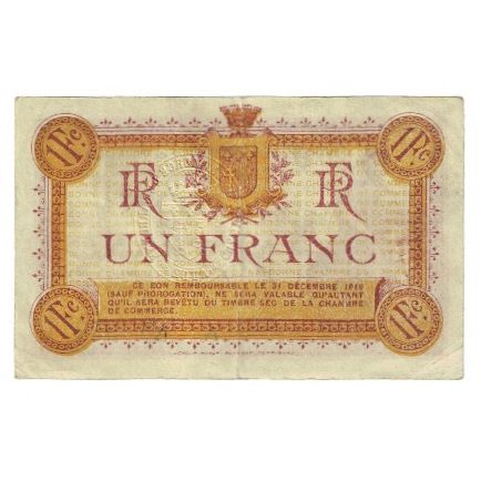 France, Narbonne, 1 Franc, 1915, EF(40-45), Pirot:89-6