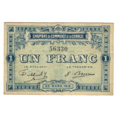 Frankrijk, 1 Franc, 1915, 1915-03-25, CORREZE, NIEUW