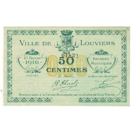 Francia, Louviers, 50 Centimes, 1916, Emission Municipale, SPL-, Pirot:27-10