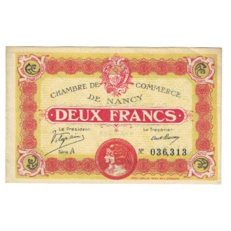 Francia, Nancy, 2 Francs, 1918, Chambre de Commerce, BB, Pirot:87-25