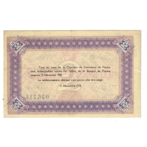 Francia, Nancy, 2 Francs, 1918, Chambre de Commerce, BB, Pirot:87-25