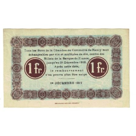 Francia, Nancy, 1 Franc, 1917, Chambre de Commerce, BB, Pirot:87-08