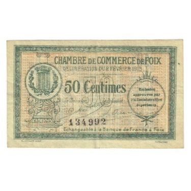France, Foix, 50 Centimes, 1915, EF(40-45), Pirot:59-05