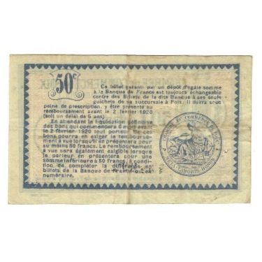 France, Foix, 50 Centimes, 1915, EF(40-45), Pirot:59-05