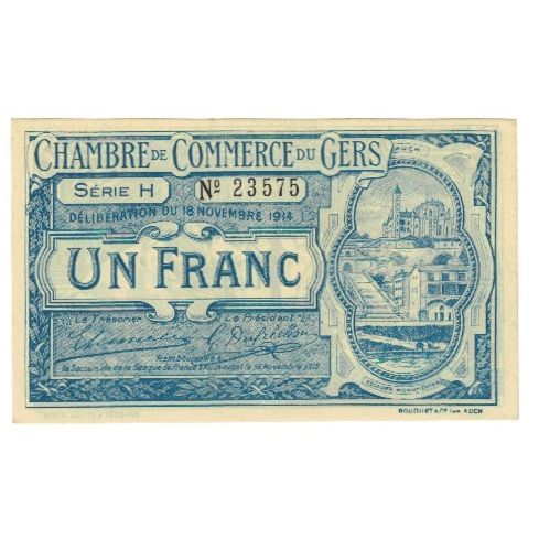 France, Gers, 1 Franc, 1914, AU(55-58), Pirot:15-7