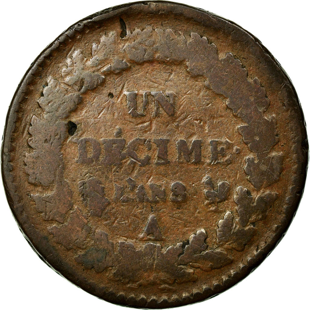 Münze, Frankreich, Dupré, Decime, 1799, Paris, SGE, Bronze, KM:644.1