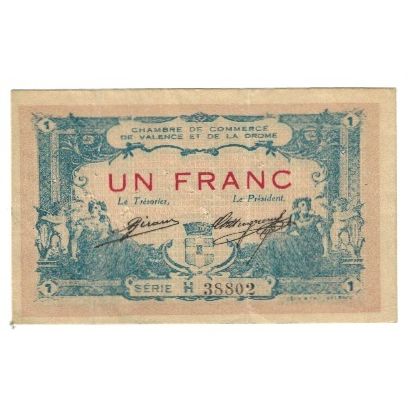 France, Valence, 1 Franc, 1915, AU(55-58), Pirot:127-7