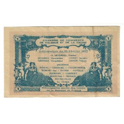France, Valence, 1 Franc, 1915, AU(55-58), Pirot:127-7