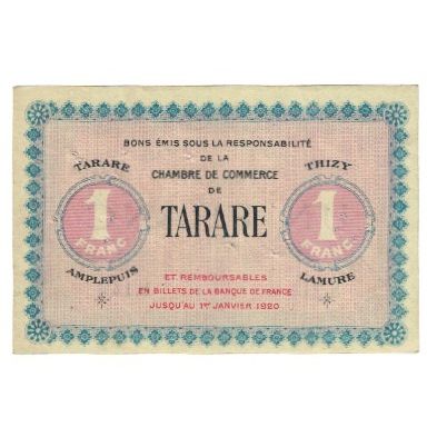 France, Tarare, 1 Franc, 1920, AU(55-58), Pirot:119-27