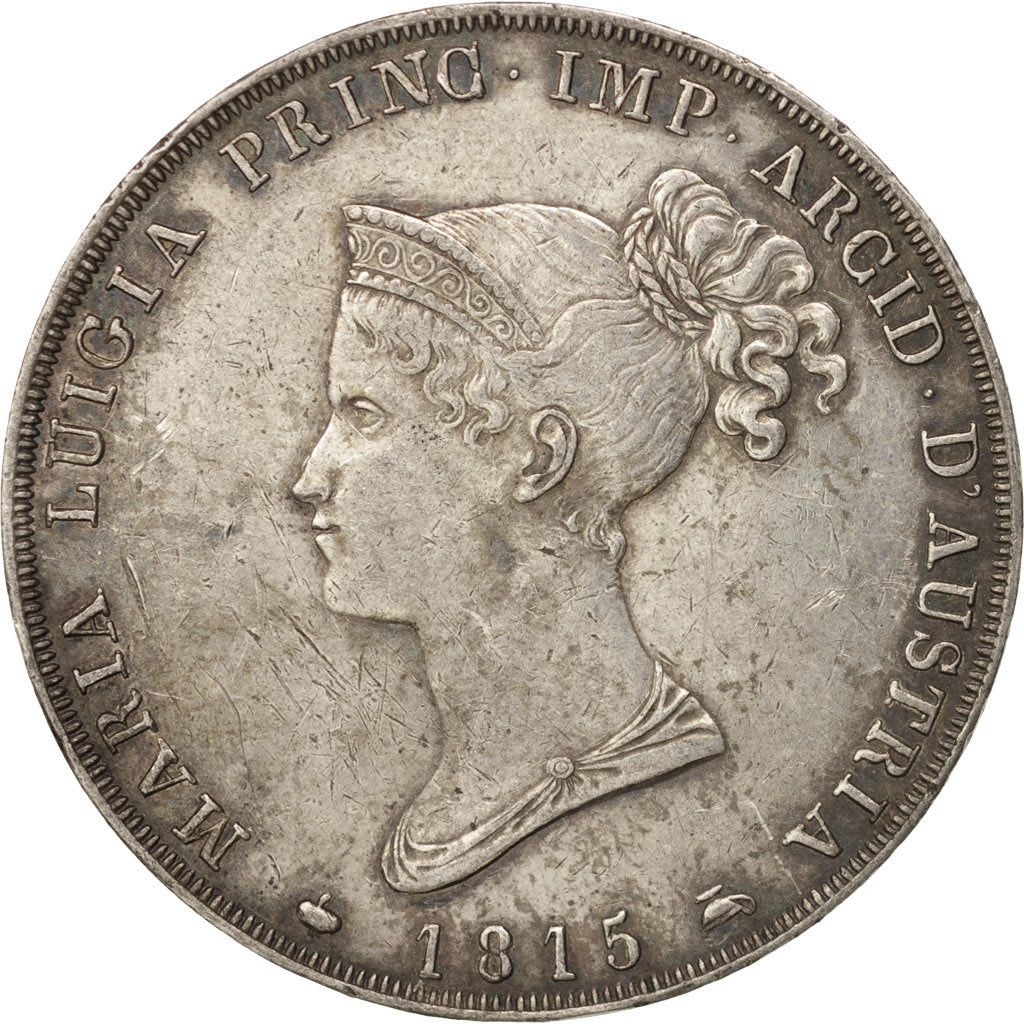 ITALIAN STATES, PARMA, Maria Luigia, 5 Lire, 1815, Milan, EF(40-45), Silver,KM30
