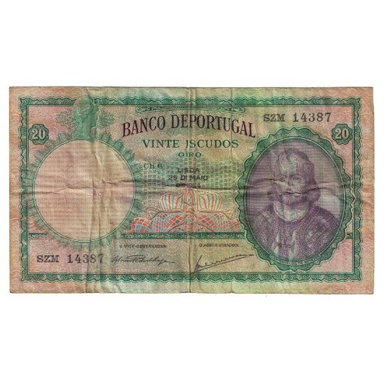 Geldschein, Portugal, 20 Escudos, 1954, 1954-05-25, KM:153a, SS