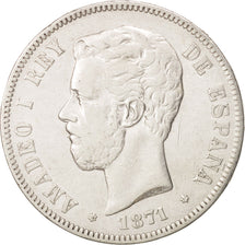 Spain, Amadeao I, 5 Pesetas, 1871 (71), Madrid, EF(40-45), Silver, KM:666