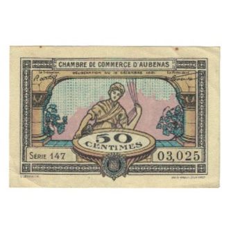 France, Aubenas, 50 Centimes, 1921, EF(40-45), Pirot:14-1