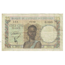 Billet, French West Africa, 25 Francs, 1943, 1943-08-17, KM:38, TB