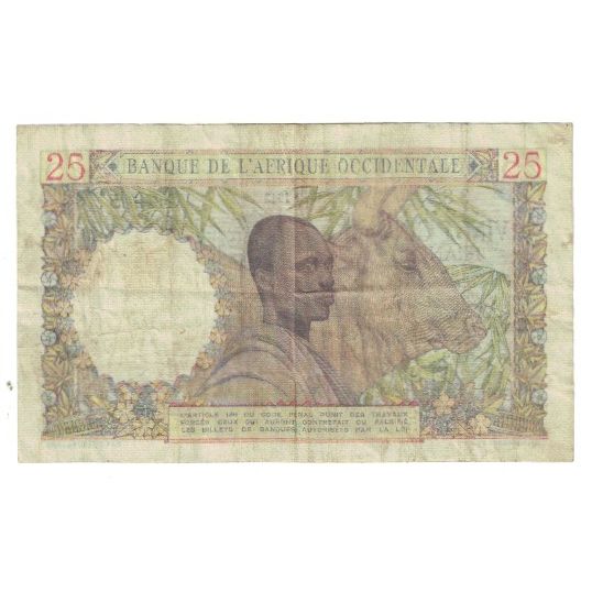 Billet, French West Africa, 25 Francs, 1943, 1943-08-17, KM:38, TB