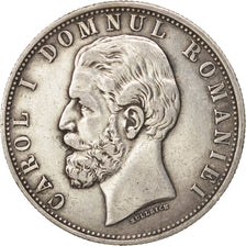 Romania, Carol I, 5 Lei, 1880, Bucarest, BB, Argento, KM:12