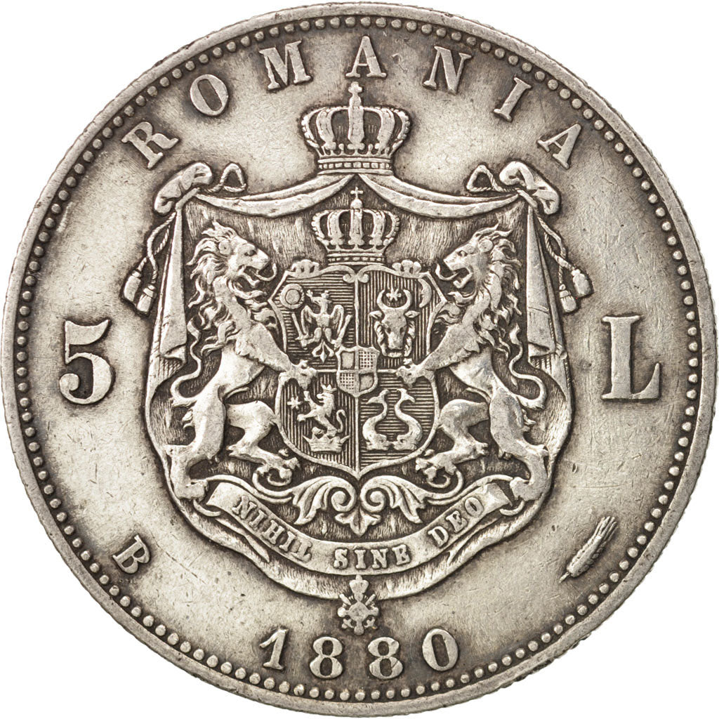 Romania, Carol I, 5 Lei, 1880, Bucarest, BB, Argento, KM:12